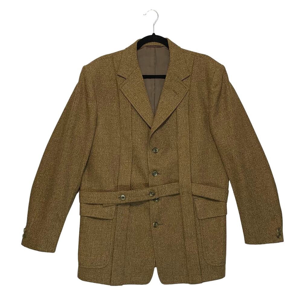 Moss Bros Roberts of Selkirk Pure New Wool Norfolk Jacket Vintage Mens 42R Brown